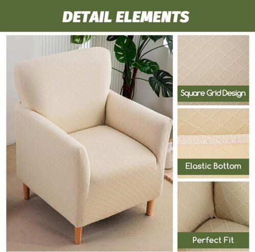 FUANGUI Banquet Armchair Slipcover Chair Covers with Arms Stretch Club Chair Slipcover Soft Armchair Sofa Covers Anti-Slip Furniture Protector for Dogs Pets Home Living Room Decor - Image 3
