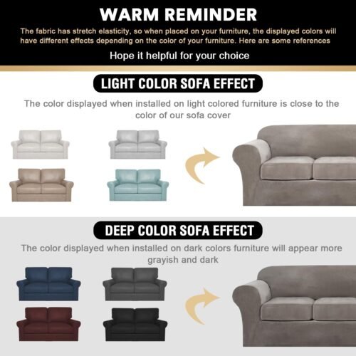 PrinceDeco Velvet Couch Cover Loveseat Covers for 2 Cushion Couch 3 Piece Sofa Covers for Dogs Washable Loveseat Covers Width Up to 72 Inch No Slip Stretch Sofa Slipcover(Medium, Taupe) - Image 3