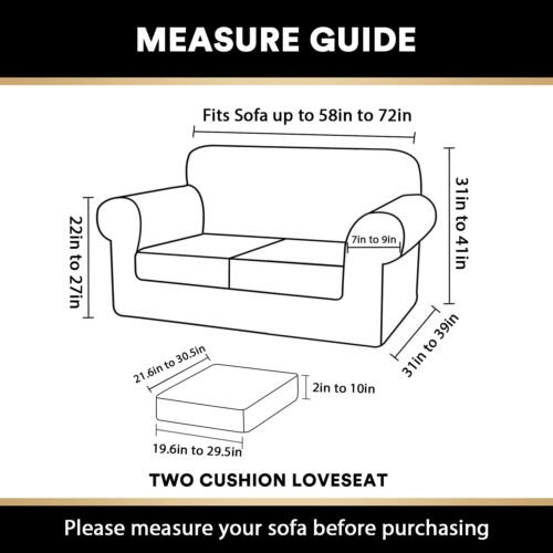 PrinceDeco Velvet Couch Cover Loveseat Covers for 2 Cushion Couch 3 Piece Sofa Covers for Dogs Washable Loveseat Covers Width Up to 72 Inch No Slip Stretch Sofa Slipcover(Medium, Taupe) - Image 4