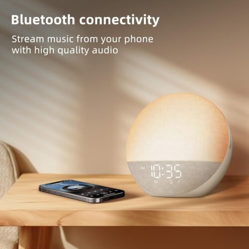 Sunrise Alarm Clock White Noise Machine: Natural Wake Up Light - Dimmable Clock with Bluetooth Speaker for Bedroom - 25 Sleep Sounds for Baby Adults Kids Putty - Image 4