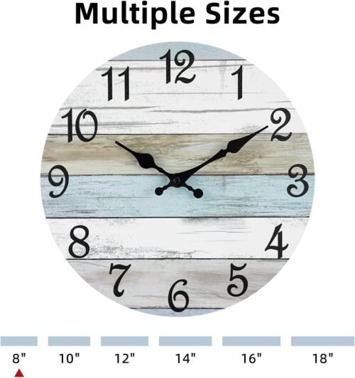 CHYLIN Wall Clock, Silent Non Ticking Battery Operated, Rustic Coastal Country Clock Decorative for Bathroom Kitchen Bedroom 8" - Image 4