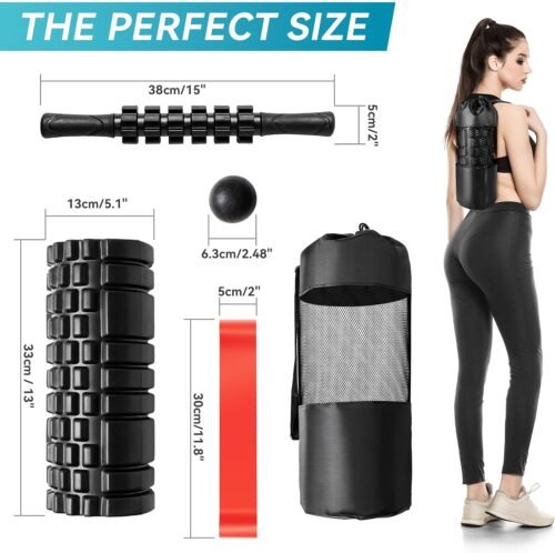 5 in1 Foam Roller Set for Deep Tissue Muscle Massage, High Density Fitness Exercise Foam Roller, Massage Roller, Massage Ball, Resistance Band, for Whole Body (Black) - Image 8