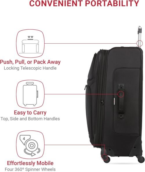 SwissGear Sion Softside Expandable Luggage, Black, Checked-Large 29-Inch - Image 3