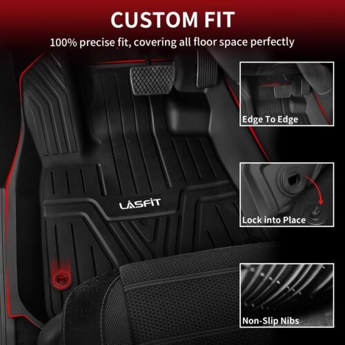 LASFIT Floor Mats for Honda CR-V 2023 2024 2025 2026 (Include CR-V FCEV & Hybrid Models) All Weather Protection TPE Car Liners, 1st & 2nd Row Black - Image 3
