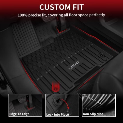 LASFIT Floor Mats&Trunk Mat for Toyota Sienna 8 Seats 2021-2024 2025 All Weather TPE Custom Fit Floor Liner for Sienna LE/XLE 8 Passenger (with Spare tire) Front&Rear Car Mat,Black - Image 3