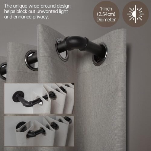 Zeerobee Curtain Rods for Windows 48 to 84, 1 Inch Industrial Wrap Around Black Curtain Rod, Indoor/Outdoor Room Divider Adjustable Drapery Pole, 48"-86" - Image 4