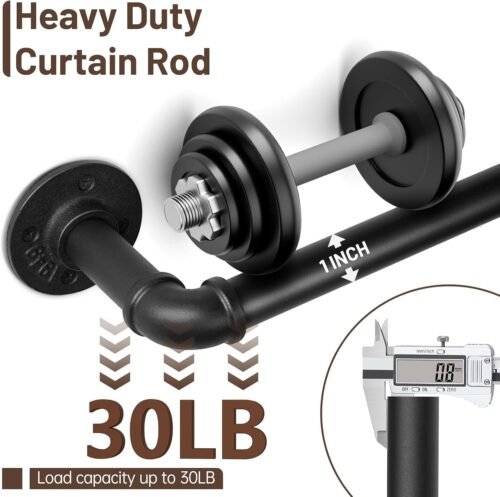 Zeerobee Curtain Rods for Windows 48 to 84, 1 Inch Industrial Wrap Around Black Curtain Rod, Indoor/Outdoor Room Divider Adjustable Drapery Pole, 48"-86" - Image 5