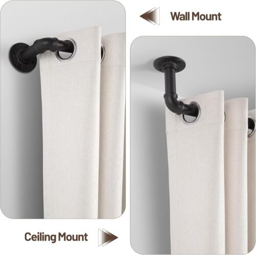 Zeerobee Curtain Rods for Windows 48 to 84, 1 Inch Industrial Wrap Around Black Curtain Rod, Indoor/Outdoor Room Divider Adjustable Drapery Pole, 48"-86" - Image 6