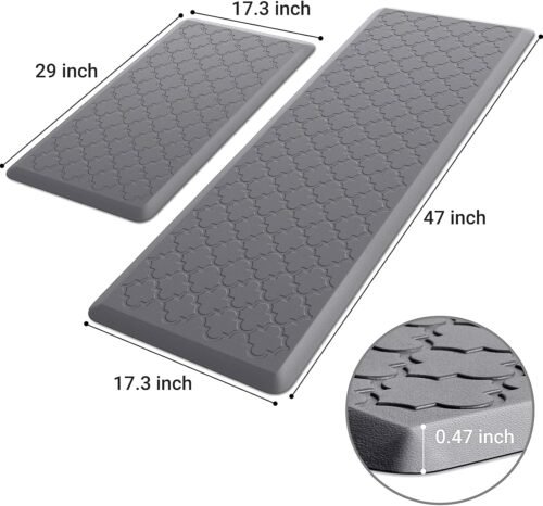 Kitchen Mat [2 PCS] Cushioned Anti-Fatigue Floor Mat, Waterproof Non-Skid Ergonomic Comfort Foam Rugs, Standing Mat for Kitchen, Floor,Office, Sink, Laundry(Grey) - Image 3