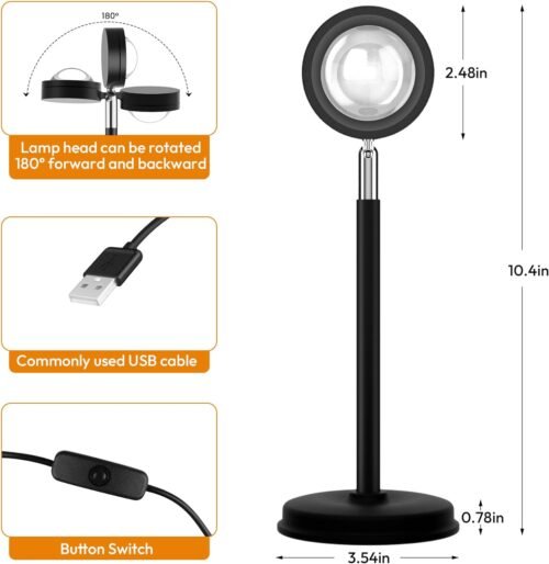 Sunset Lamp Projector,180 Degree Rotation Sun Projection Light Led Night Light Floor Lamp with USB Port,Sunset Lamps for Photography Party Bedroom Decor,Christmas Gifts for Women - Image 4