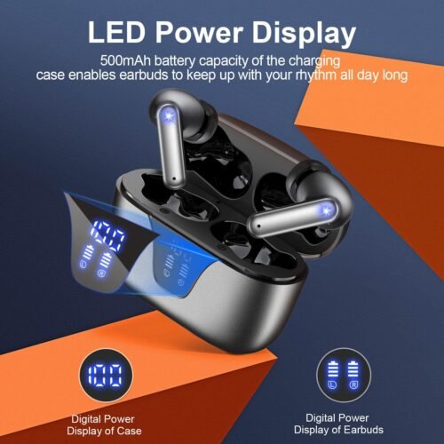 ZIUTY Wireless Earbuds Bluetooth Headphones, 50H Playtime Ear Buds with Mic, LED Digital Display Charging Case, IPX7 Waterproof, Deep Bass Stereo, in-Ear Earphone for iPhone Andriod Phone - Image 3