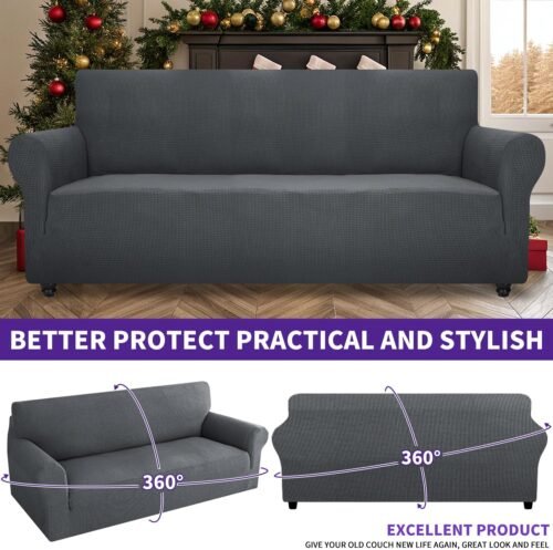 ZNSAYOTX Super Stretch Couch Cover (72"-92") Universal Sofa Covers with Elastic Bottom, Dog Cat Pets Friendly Washable Furniture Protector Fitted Sofa Slipcovers Stay in Place (Dark Grey, Sofa) - Image 3