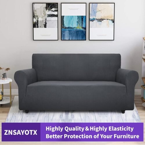 ZNSAYOTX Super Stretch Couch Cover (72"-92") Universal Sofa Covers with Elastic Bottom, Dog Cat Pets Friendly Washable Furniture Protector Fitted Sofa Slipcovers Stay in Place (Dark Grey, Sofa) - Image 6