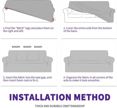 ZNSAYOTX Super Stretch Couch Cover (72"-92") Universal Sofa Covers with Elastic Bottom, Dog Cat Pets Friendly Washable Furniture Protector Fitted Sofa Slipcovers Stay in Place (Dark Grey, Sofa) - Image 10