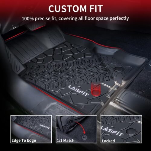 LASFIT Floor Mats Cargo Liner for Ford Bronco 4 Door 2025 2024 2023 2022 2021(Not for Bronco Sport) All Weather TPE Custom Fit SUV Floor Liners Trunk Mat, 1st & 2nd Row & Cargo Liner,4pcs Black - Image 3
