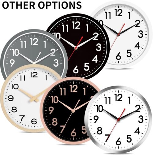 AKCISOT 12 Inch Wall Clock Silent Non-Ticking Modern Wall Clocks Battery Operated - Analog Classic Clock for Office, Home, Bathroom, Kitchen, Bedroom, School, Living Room(Black) - Image 5