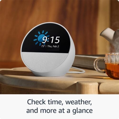 Amazon Echo Spot (newest model), Great for nightstands, offices and kitchens, Smart alarm clock with Alexa, Glacier White - Image 4