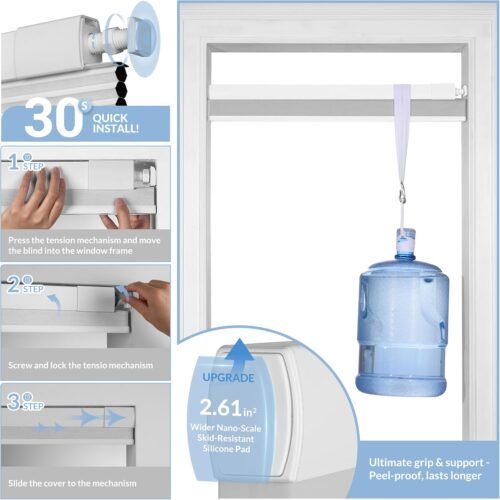 Boolegon No Drill Blinds for Windows Blackout Cellular Shades Cordless No Tools Honeycomb Blinds Pull Down Easy Install for Home and Office, White - Image 3