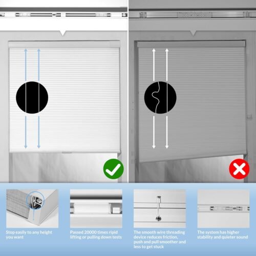 Boolegon No Drill Blinds for Windows Blackout Cellular Shades Cordless No Tools Honeycomb Blinds Pull Down Easy Install for Home and Office, White - Image 4