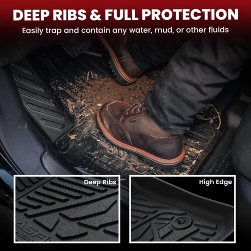 LASFIT Floor Mats for Ford Maverick 2022-2025(for Gasoline Models Only) All Weather Car Floor Pretoctor TPE Truck Liners for Ford Maverick Gas, 1st & 2nd Row Black - Image 4