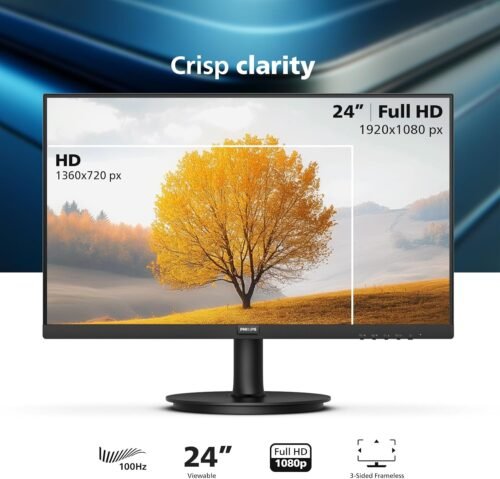 PHILIPS 24 inch Frameless Full HD (1920 x 1080) 100Hz Monitor, VESA, HDMI x1, VGA Port x1, Eye Care, 4 Year Advance Replacement Warranty, 241V8LB - Image 3