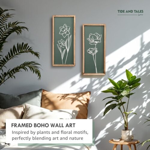 3D Floral Green Wall Art (Set of 2) Lightweight, Wooden Ready-to-Hang Boho Framed Wall Art for Bathroom, Bedroom, Living Room or Office – Premium Sage Green Farmhouse Decor – Gift-Boxed - Image 4