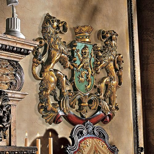 Design Toscano Heraldic Royal Lions Coat of Arms Wall Sculpture, 30 Inch, Full Color - Image 3