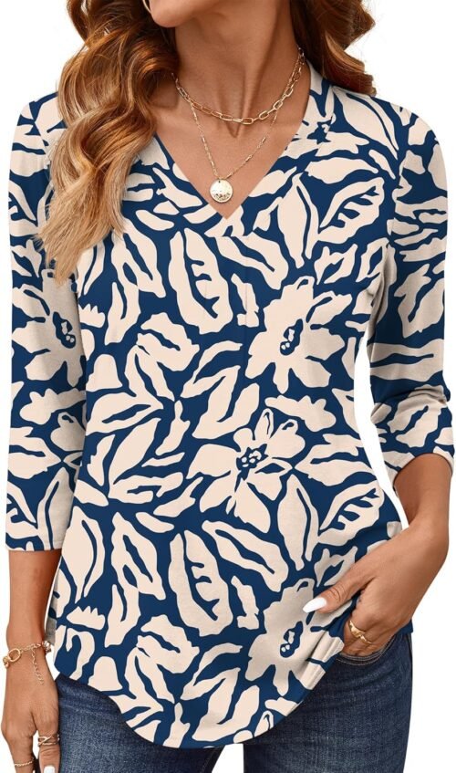 AKEWEI 3/4 Length Sleeve Womens Tops V Neck T Shirts Dressy Casual Basic Summer Tees 2025 - Image 3