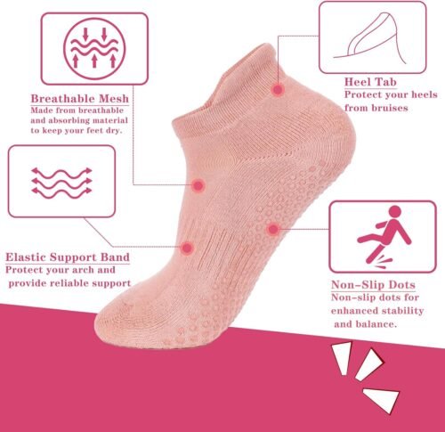 Grip Pilates Socks Non Slip Athletic Yoga Socks with Grips for Women Grippy socks for Hospital Workout Barre - Image 3