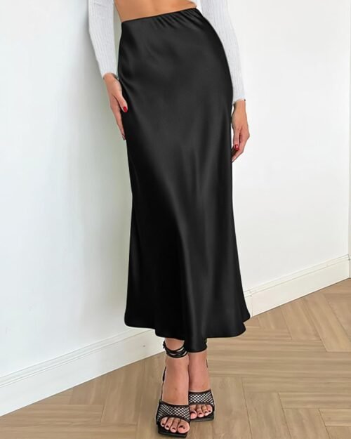 BTFBM 2025 Womens Summer Fall Long Satin Skirt Silk Elegant High Waist Cocktail Party Wedding Flowy A-Line Midi Skirts - Image 3
