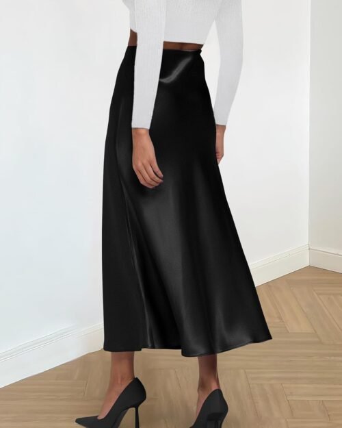 BTFBM 2025 Womens Summer Fall Long Satin Skirt Silk Elegant High Waist Cocktail Party Wedding Flowy A-Line Midi Skirts - Image 4