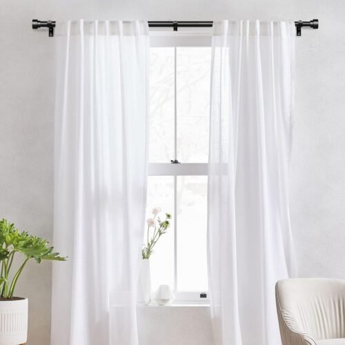 Heavy Duty Curtain Rods for Windows 66 to 120 Inch, 1 Inch Adjustable Black Curtain Rod Set with Easy Installation and Modern Design (A1,Black,30-120") - Image 4