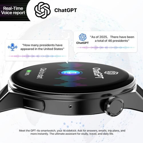 AI ChatGPT Translator Watch, Fitness Tracking, Heart Rate & Sleep Monitor, OLED Display, Titanium Alloy Waterproof, Multi-Sport Modes, Black - Image 3