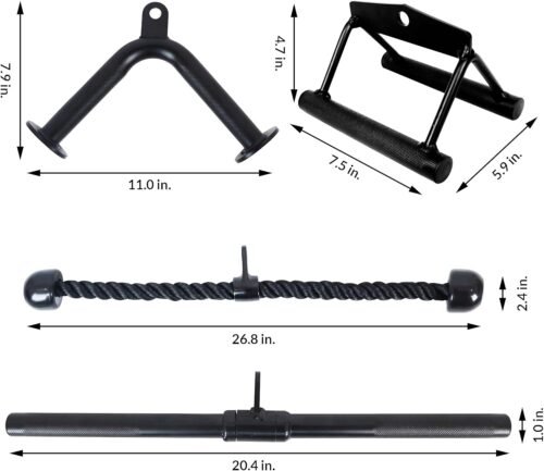 Tricep Press Down Cable Attachment, LAT Pulldown Attachment, Weight Machine Accessories, V Handle with Rotation, Tricep Rope, Rotating Bar, V-Shaped Bar, 4-Piece - Image 7