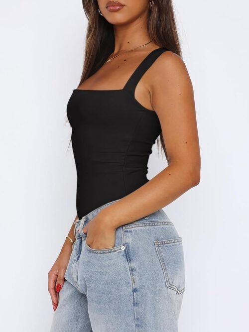 REORIA Butsmooth® Women’s Sexy Sleeveless Square Neck Double Lined Basic Bodysuit Tank Tops - Image 4