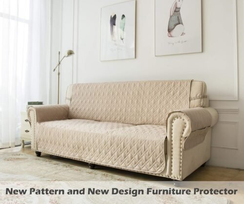 Ameritex Couch Sofa Slipcover 100% Waterproof Nonslip Quilted Furniture Protector for Dogs, Children, Pets, Machine Washable (Beige, 68") - Image 8