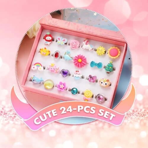 PinkSheep Little Girl Jewel Rings in Box, Adjustable, No Duplication, Girl Pretend Play and Dress Up Rings (24 Lovely Ring) - Image 4