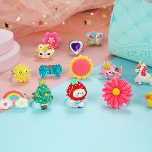 PinkSheep Little Girl Jewel Rings in Box, Adjustable, No Duplication, Girl Pretend Play and Dress Up Rings (24 Lovely Ring) - Image 5