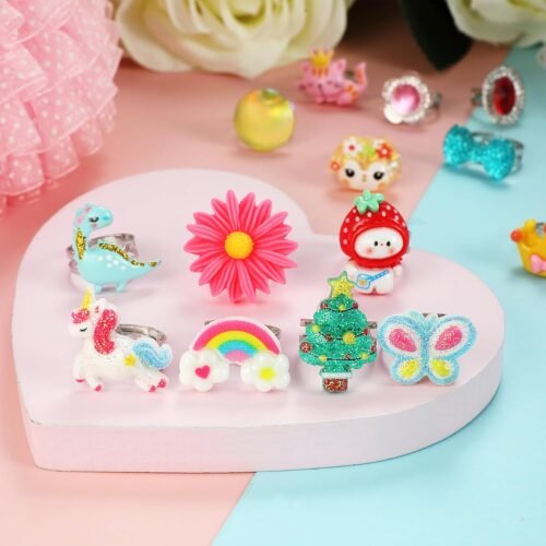 PinkSheep Little Girl Jewel Rings in Box, Adjustable, No Duplication, Girl Pretend Play and Dress Up Rings (24 Lovely Ring) - Image 6