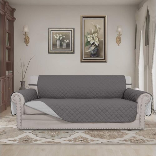 Easy-Going Reversible Couch Cover for 3 Cushion Couch Sofa Cover for Dogs Water Resistant Furniture Protector Cover with Foam Sticks Elastic Straps for Pet Cat (Sofa, Gray/Light Gray) - Image 3