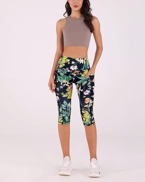 ODODOS Women's High Waisted Yoga Capris with Pockets, Tummy Control Non See Through Workout Athletic Running Capri Leggings - Image 4