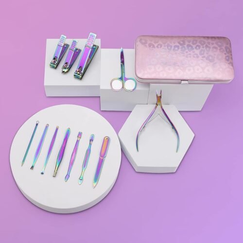 Manicure Set Nail Clippers Pedicure Kit - 12pcs Stainless Steel Nail Kit, Colorful Professional Nail Care Kit Nail Files & Scissors Tools for Hands Foot Facial - Pink - Image 3