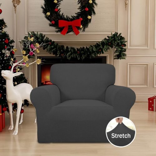 Easy-Going Stretch Chair Sofa Slipcover 1-Piece Couch Sofa Cover Furniture Protector Soft with Elastic Bottom for Kids, Pet. Spandex Jacquard Fabric Small Checks (Chair, Dark Gray) - Image 3