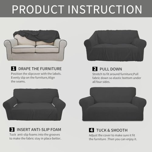 Easy-Going Stretch Chair Sofa Slipcover 1-Piece Couch Sofa Cover Furniture Protector Soft with Elastic Bottom for Kids, Pet. Spandex Jacquard Fabric Small Checks (Chair, Dark Gray) - Image 8