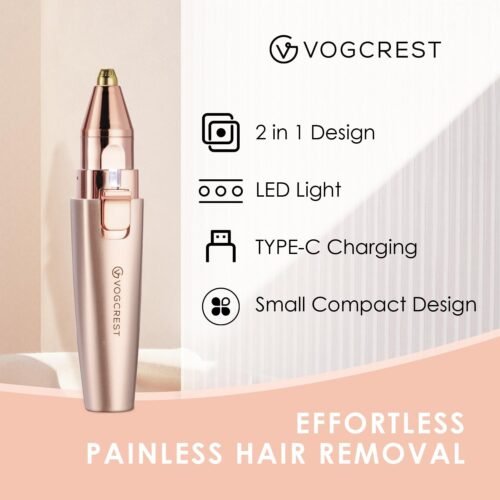Eyebrow & Facial Trimmer: 2 in1 Rechargeable Facial Hair Removal & Eyebrow Shaver - Body Razor with Built-in LED Light (Rose Gold) - Image 3