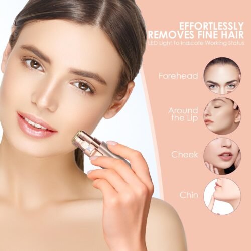 Eyebrow & Facial Trimmer: 2 in1 Rechargeable Facial Hair Removal & Eyebrow Shaver - Body Razor with Built-in LED Light (Rose Gold) - Image 4