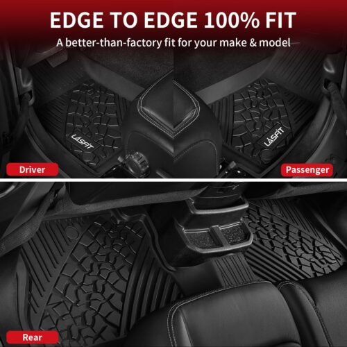 LASFIT Floor Mats for Jeep Gladiator JT 2020-2024 2025 All Weather TPE Custom Fit Pickup Truck Mats Floor Liners 1st & 2nd Row, Black - Image 3