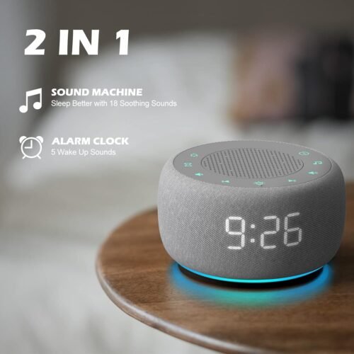 Buffbee Sound Machine & Alarm Clock 2-in-1, 18 Soothing Sound, 7 Night Light, Sleep Timer, Precise 30-Level Volume Control White Noise Machine - Image 3