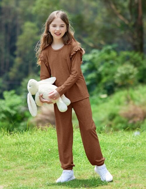 Yekaty Kids Girls Clothes Stylish Ruffled Tops and Pants with Pockets Clothing Sets 2 Piece Outfits - Image 6