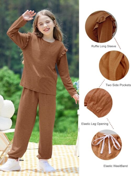 Yekaty Kids Girls Clothes Stylish Ruffled Tops and Pants with Pockets Clothing Sets 2 Piece Outfits - Image 7